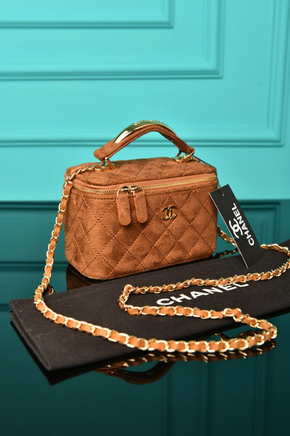 CH - Quilted Small Vanity Case in Suede