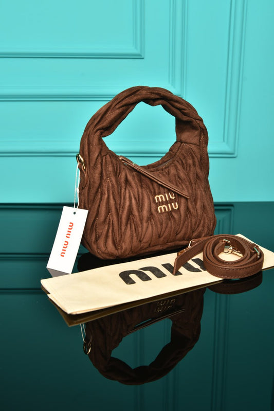 MM - Wander Matelasse Nappa Leather Hobo Mini Bag  in Suede