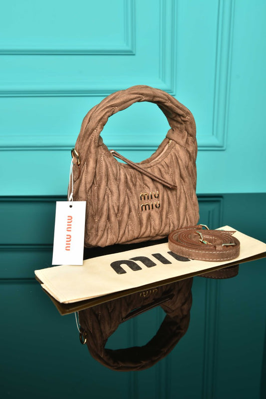 MM - Wander Matelasse Nappa Leather Hobo Mini Bag  in Suede