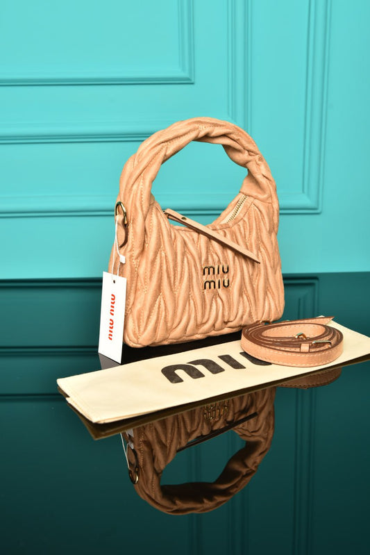 MM - Wander Matelasse Nappa Leather Hobo Mini Bag  in Suede