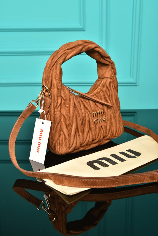 MM - Wander Matelasse Nappa Leather Hobo Mini Bag  in Suede