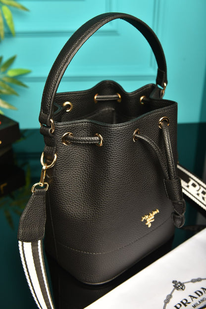 PRD-Vitello Daino Bucket  Bag Black